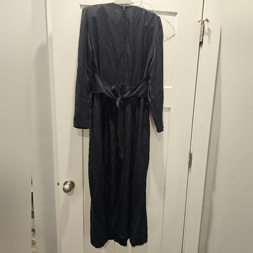 Vintage JBS Ltd Navy Maxi Dress with Embroidered Cropped Jacket Size 12